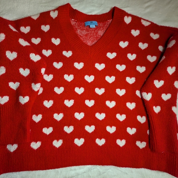 CeCe Red and White Heart Valentines Sweater - Picture 2 of 4